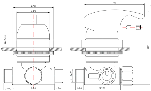 AMD004 Pedicure spa mixing valve drawing